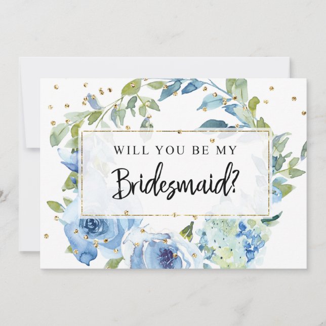 Convites Placa de Proposta Bridesmaid | Blue Greenery (Frente)