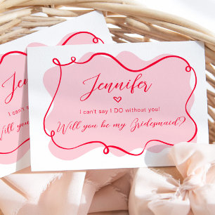Convites Placa de Proposta Bridesmaid, cor-de-rosa e vermel