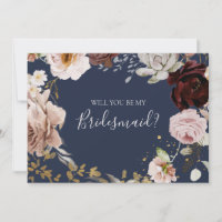 Placa de Proposta Bridesmaid do Marinho Floral Mod
