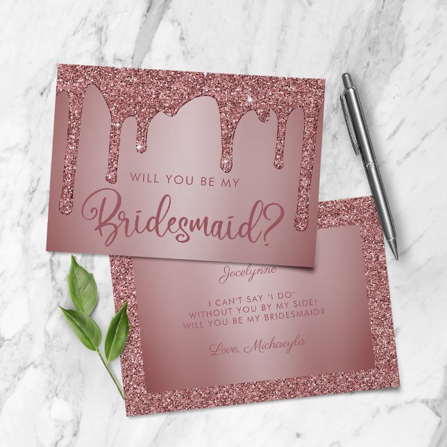 Convites Placa de Proposta da Bridesmaid da Glitter Dourada (Criador carregado)