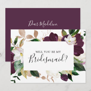 Convites Placa de Proposta de Bridesmaid Blooms Roxo Moody