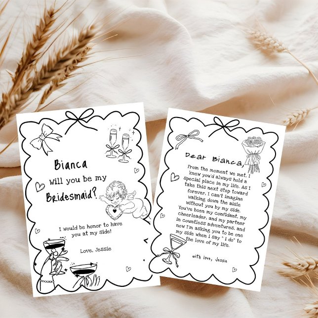 Convites Placa de Proposta de Bridesmaid Desenhada à Mão El (Criador carregado)
