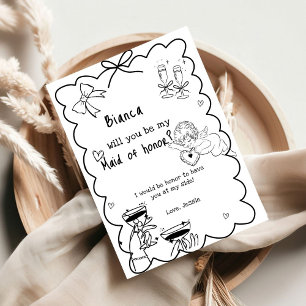 Convites Placa de Proposta de Bridesmaid Desenhada à Mão El