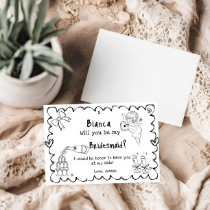 Convites Placa de Proposta de Bridesmaid Desenhada à Mão El
