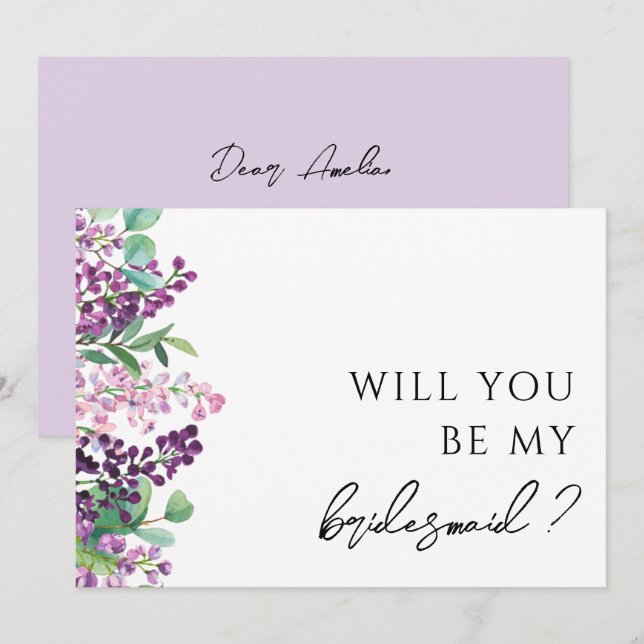 Convites Placa de Proposta de Bridesmaid Floral Roxo (Frente/Verso)