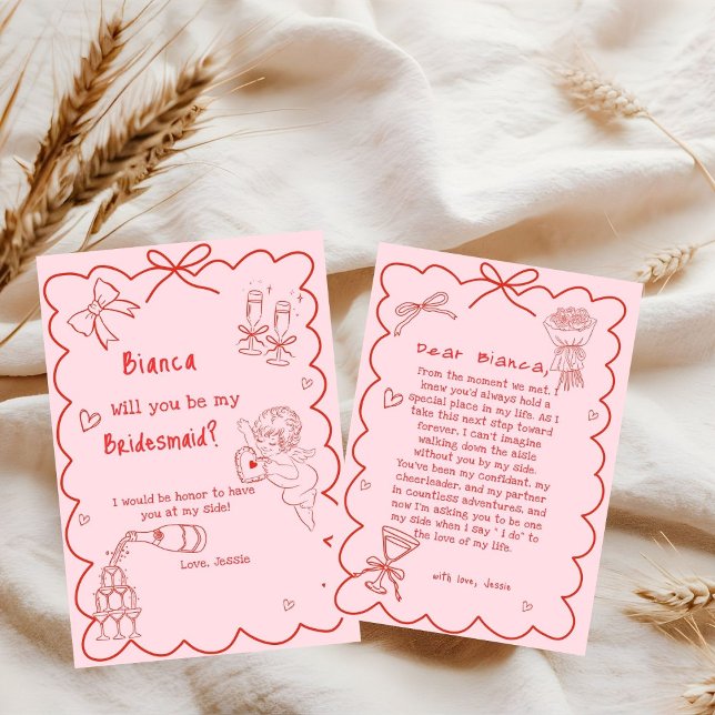 Convites Placa de Proposta de Bridesmaid Redesenhada à Mão  (Criador carregado)