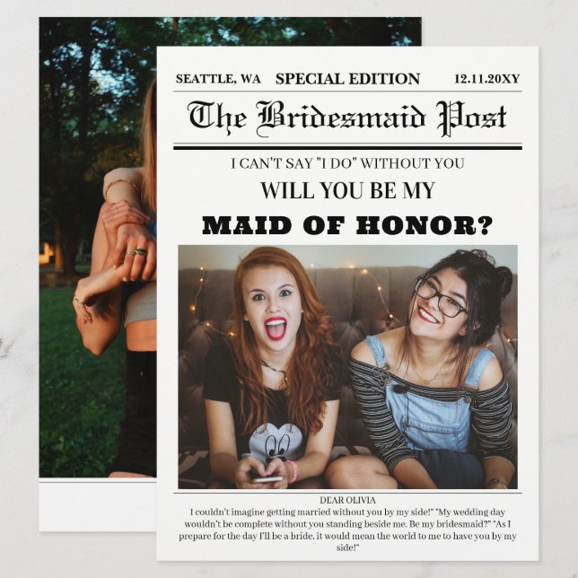 Convites Placa de Proposta de Madrinha de casamento de Jorn (Frente/Verso)