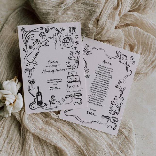 Convites Placa de Proposta de Madrinha de casamento Desenha (Maid of Honor Proposal Card)