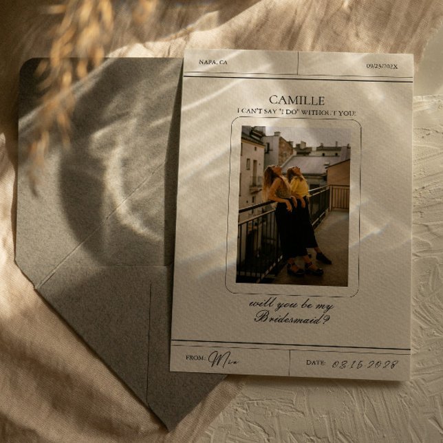 Convites Placa de Proposta Elegante Vintage Photo Bridesmai (Criador carregado)