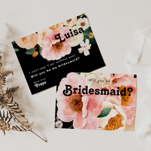 Convites Placa de Proposta Floral Black Bridesmaid