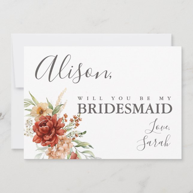 Convites Placa de Proposta Floral de Bridesmaid Rustic Boho (Frente)