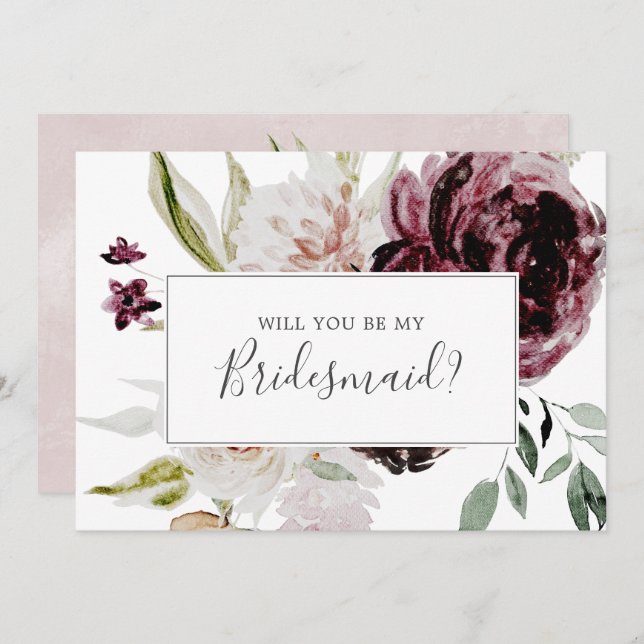 Convites Placa de Proposta Floral Romance Bridesmaid (Frente/Verso)