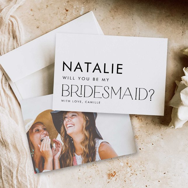 Convites Placa de Proposta Mínima Moderna de Bridesmaid de  (Modern Minimal Photo Bridesmaid Proposal Card)