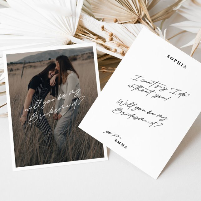 Convites Placa de Proposta Simples de Bridesmaid de Foto Mi (Minimalist Simple Photo Bridesmaid Proposal Card)