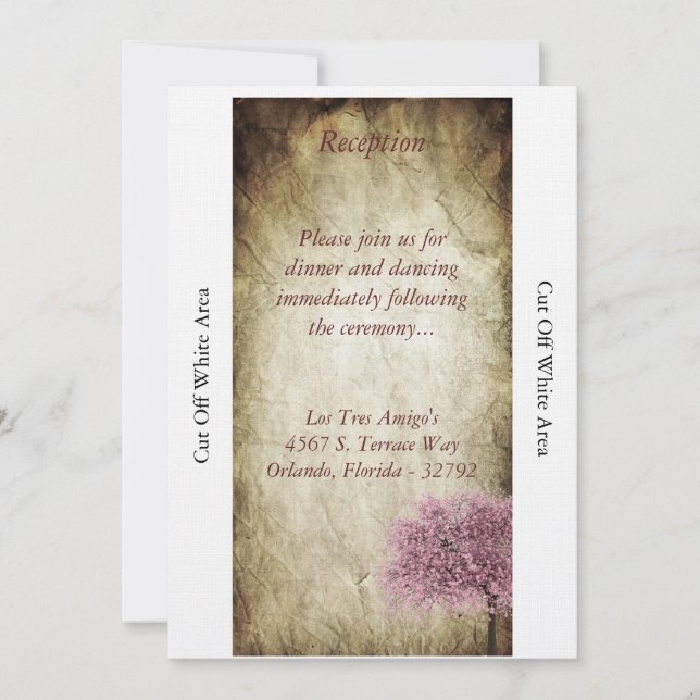 Convites Placa de Recepção de casamento de árvore rosa (Frente)