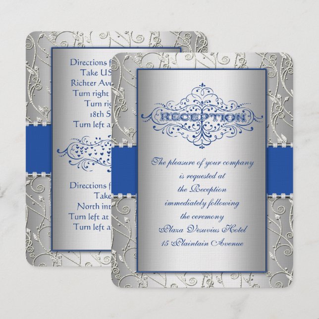 Convites Placa de Recepção de casamento de espiral azul e p (Frente/Verso)