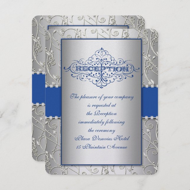 Convites Placa de Recepção de casamento de espiral azul e p (Frente/Verso)