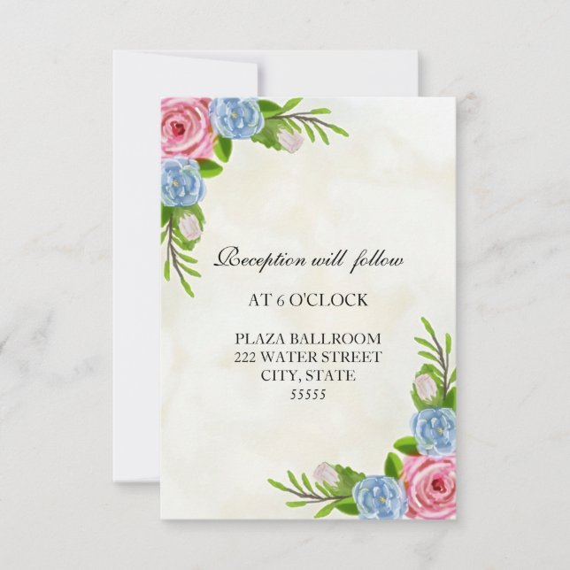 Convites Placa de Recepção de casamento Floral de Aquarela (Frente)