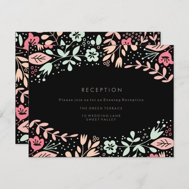 Convites Placa de Recepção de casamento Floral Moderna Pret (Frente/Verso)