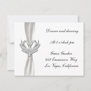 Convites Placa de Recepção de Cisnes Prateadas Brancas