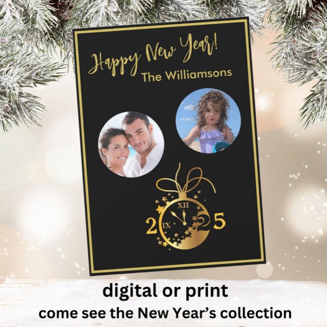 Convites Placa de Relógio de Fotografias do Feliz ano novo  (Criador carregado)