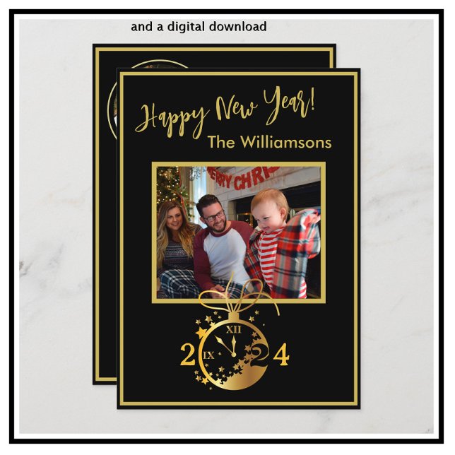 Convites Placa de Relógio de Fotografias do Feliz ano novo  (Criador carregado)