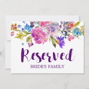 Convites Placa de "Reservado" de Casamento com Flores Roxas