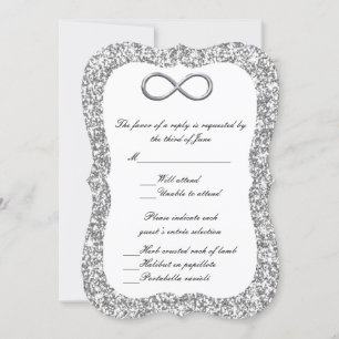 Convites Placa de Resposta de Infinidade Silver Glitter Sil