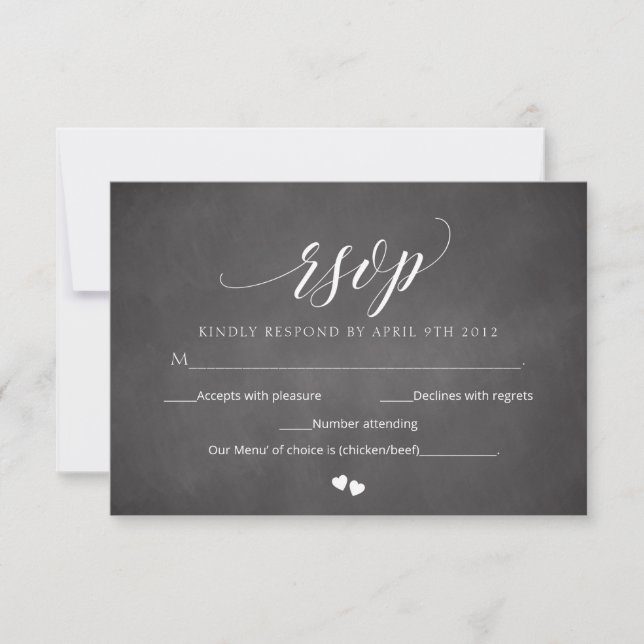 Convites Placa de Resposta de Script RSVP de Casamento de Q (Frente)