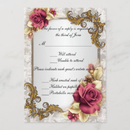 Convites Placa de Resposta do Rosa vermelha Elegante