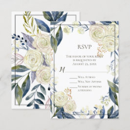 Convites Placa de Resposta RSVP de Flor Azul Elegante