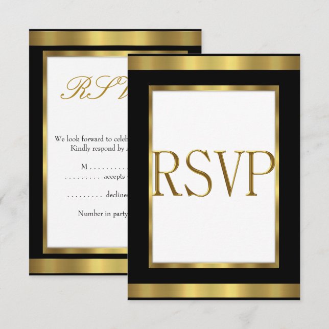 Convites Placa de resposta RSVP Preto Branco Dourado Todos  (Frente/Verso)