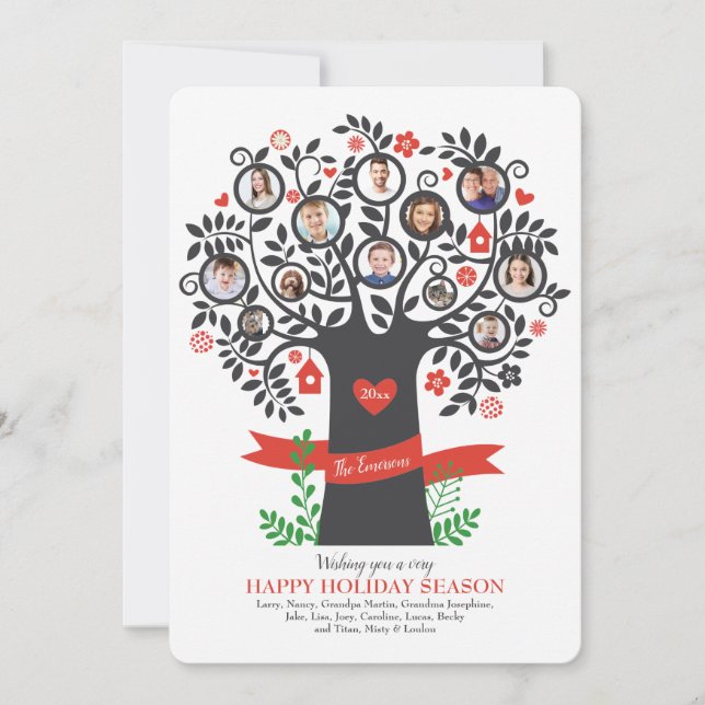 Convites Placa de Saudação de Fotos da Árvore Familiar 8+ (Frente)