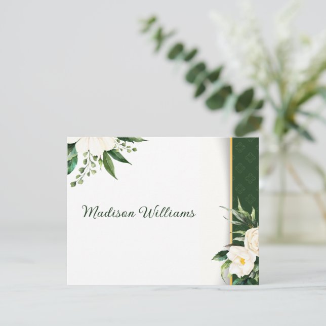 Convites Placa de Segurança Dourada de Faixa Flores Brancas (Em pé/Frente)