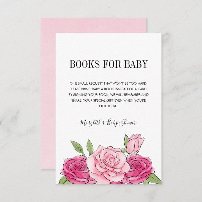 Convites Placa de Solicitação de Chá de fraldas de Rosa de  (Frente/Verso)