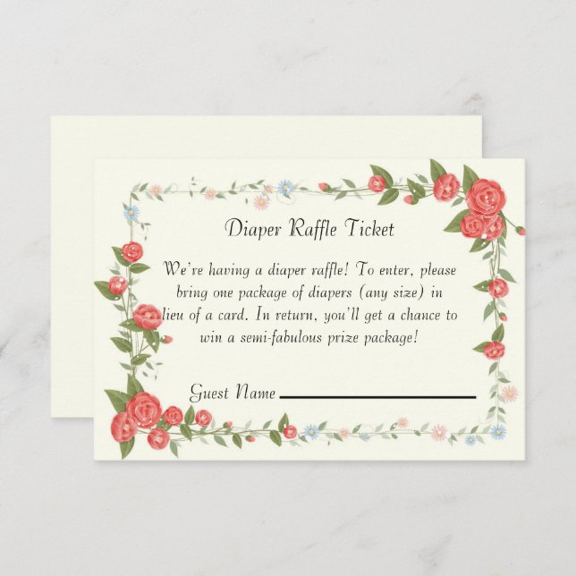 Convites Placa de Tíquete de Fralda de chá de fraldas Flora (Frente/Verso)