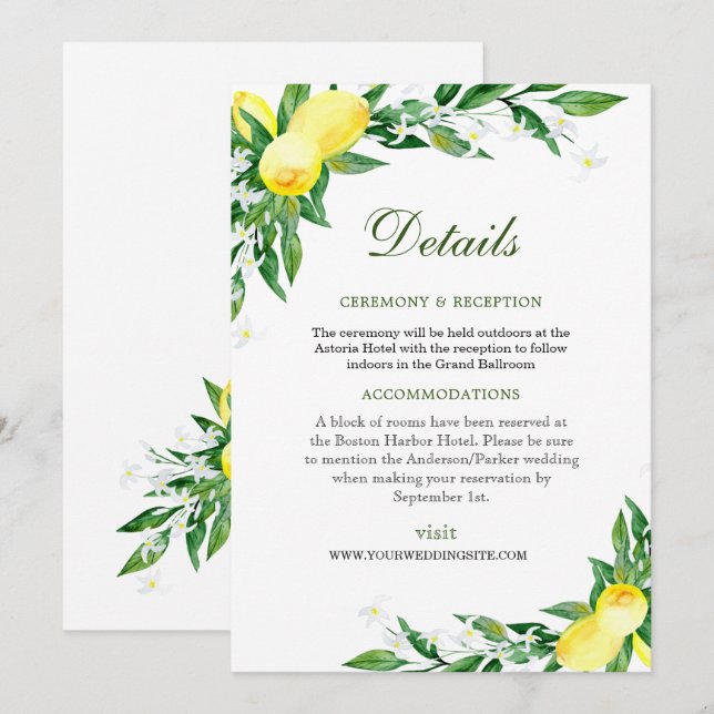 Convites Placa do gabinete de detalhes da Recepção de casam (Frente/Verso)