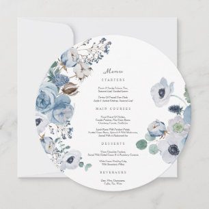 Convites Placa do menu círculo Misty Blues Rosas Anemones