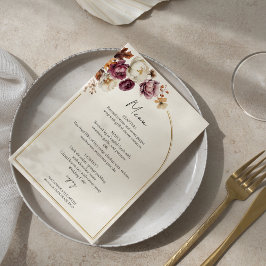 Convites Placa do Menu do Casamento outono Floral do Burgun