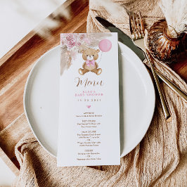 Convites Placa do Menu do Urso Dusty Pink Boho