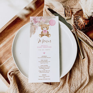 Convites Placa do Menu do Urso Dusty Pink Boho