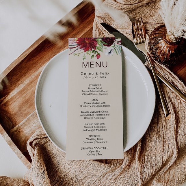 Convites Placa do Menu Jantar Floral do Marinho Blush Moder (Criador carregado)