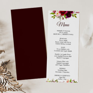 Convites Placa do Menu Janto Floral Simples Burgundy