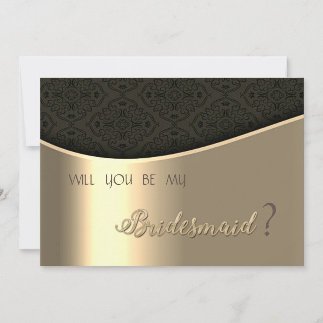 Convites Placa Dourada Bridesmaid Elegante Black Damask (Frente)