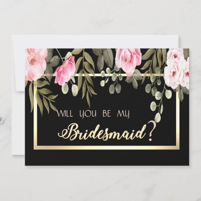 Convites Placa Floral Bridesmaid de Frame Dourada Elegante (Frente)