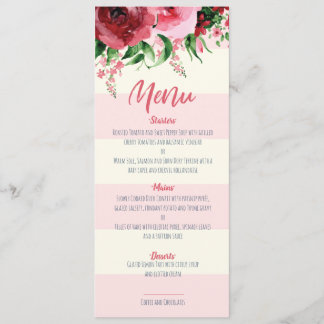 Convites Placa Floral de Menu do Chá de fraldas