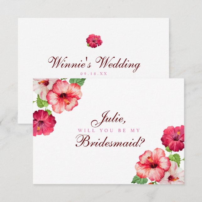 Convites Placa Floral Tropical Bridesmaid (Frente/Verso)