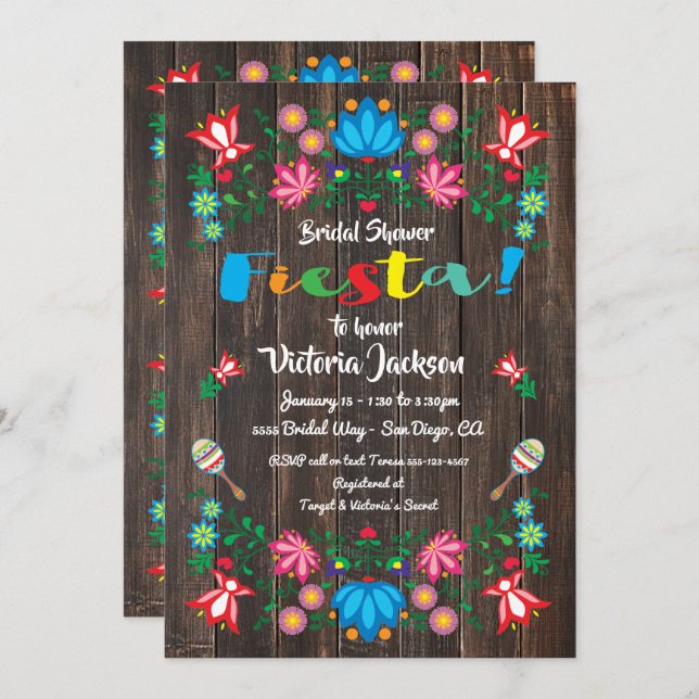 Convites Placa Folkart do Chá de panela Fiesta Mexicano (Frente/Verso)