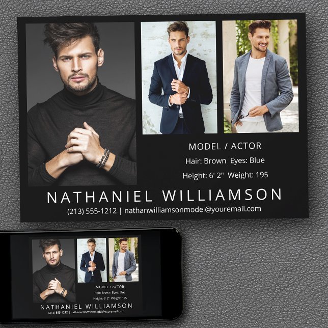 Convites Placa Fotográfica Comp do Ator 3 do Modelo Modern  (Customize to change background color, text size, style or to add more photos to back of card.)