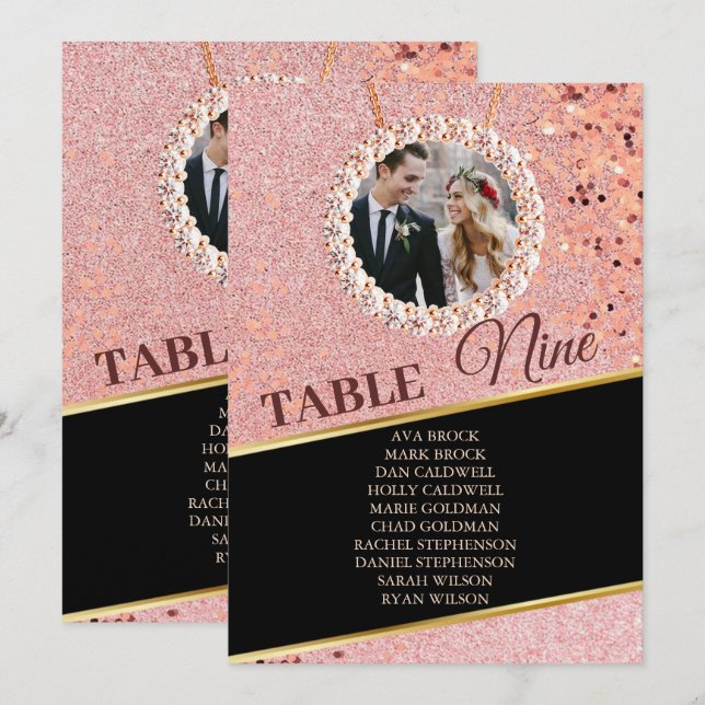 Convites Placa Gráfico de Fotografia Dourada Elegante Rosa (Frente/Verso)